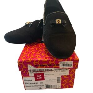 Tory Burch Wonens Black Suede Loafers
